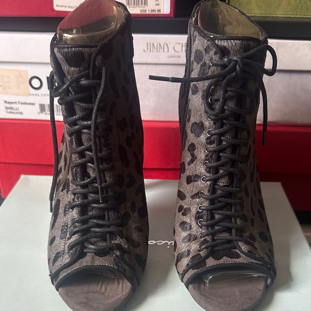 Jessica Simpson Leopard Print Lace-Up Boots